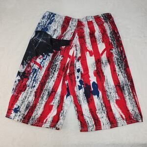 MMA Elite Board Shorts Mens Medium Red White Blue Striped Grunge Boxer Fighting